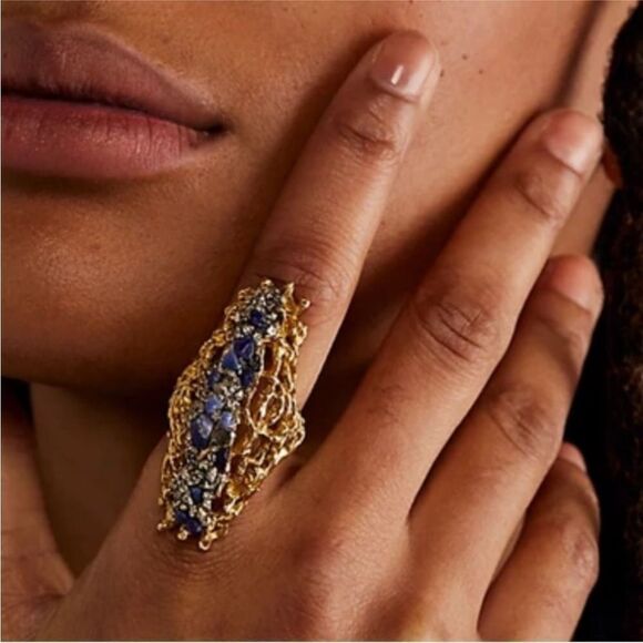 Free People x Marly Moretti Born This Way Gold Blue Crystal Stone Statement Ring - Picture 1 of 7